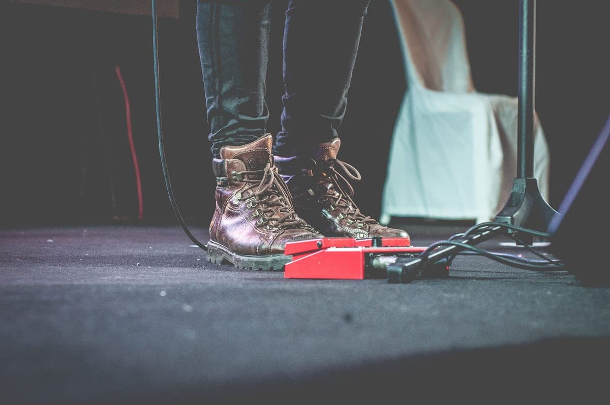 A fuzz pedal and a distortion pedal photographed together