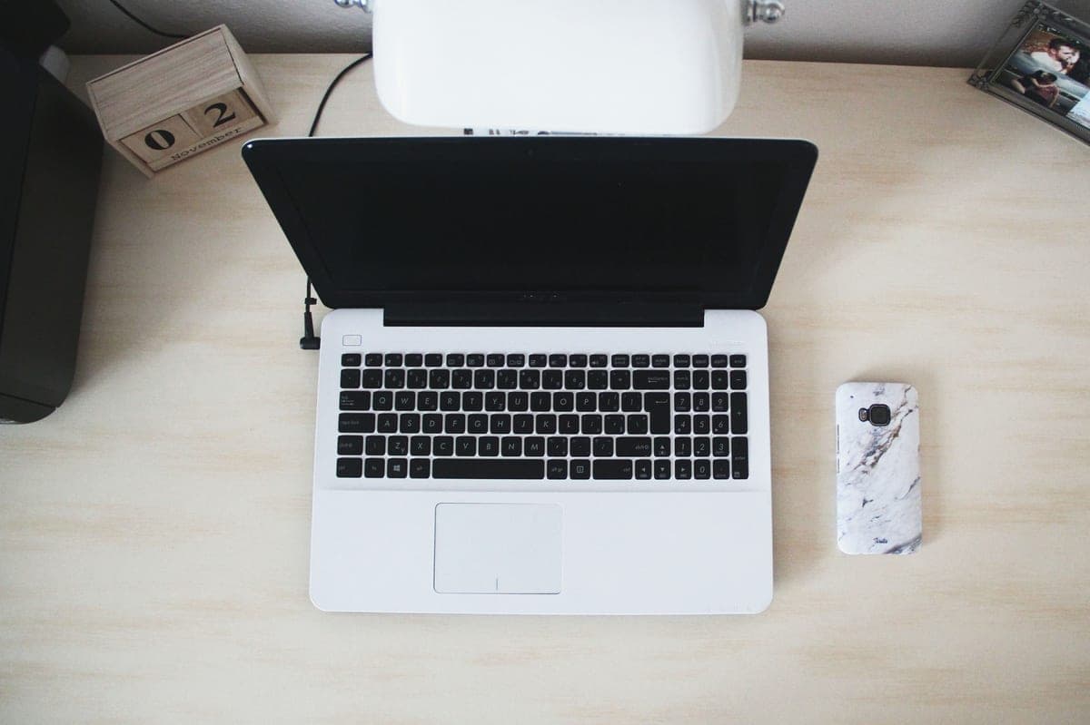 A minimal desk with a laptop